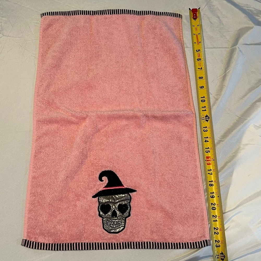 Spooky Vibes Hand Towel Unisex OS Pink Very Good Witch Skull Glitter Halloween - Picture 6 of 7